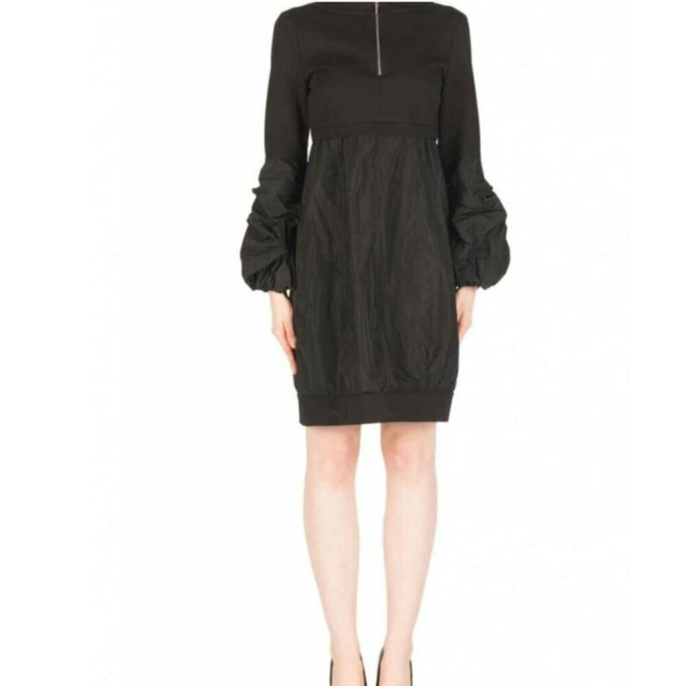 Joseph Ribkoff Black 1/4 zip Long Puff Sleeve Midi Dress Size: 2